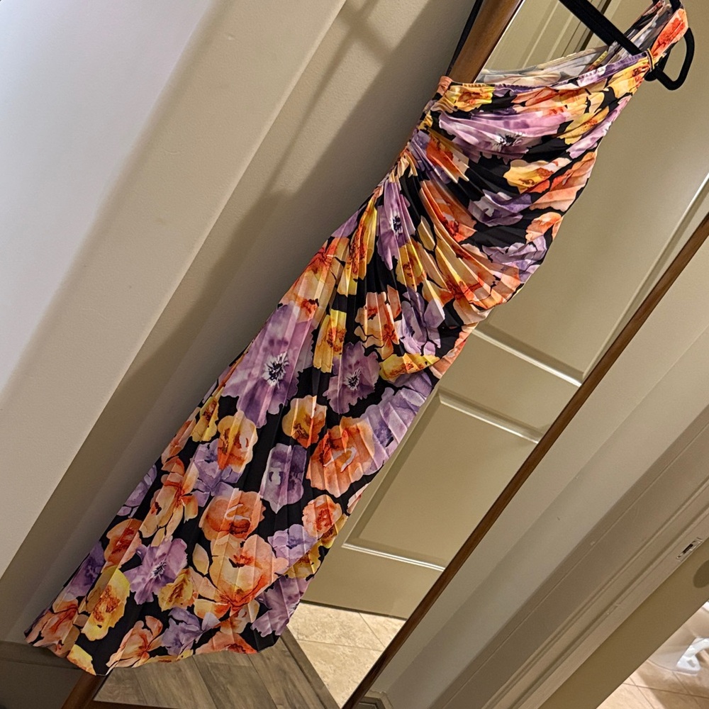 Anthropologie Floral Pleated Asymmetrical dress